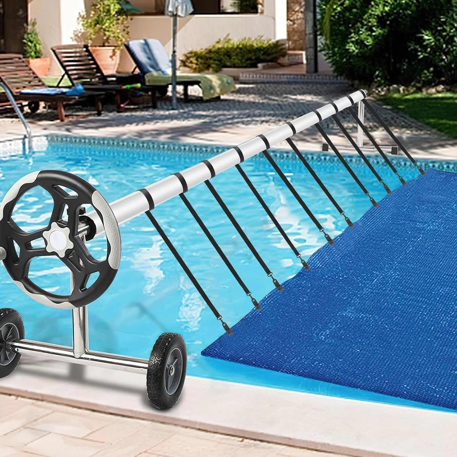 24 Pcs Pool Solar Cover Reel Attachment Kit, Inground Swimming Pool Solar Cover Straps and Clips, Solar Blanket Straps Kit Including 8 Straps with Hooks, 8 Clips and 8 Touch Fastener image number 5