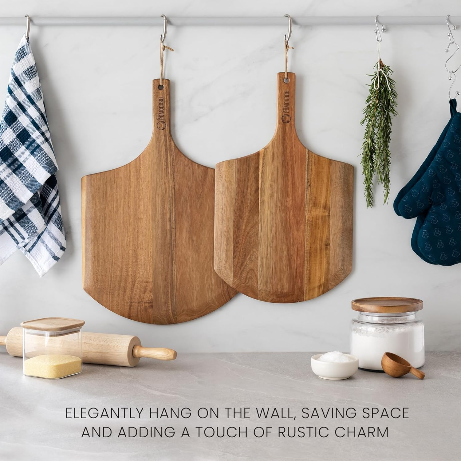 Chef Pomodoro - Pizza Peel - 30 Cm - Long Handle for Extra Burn Protection - Lightweight Pizza Shovel Made of Acacia Wood for Easy Use - Perfect as an Oven Accessory image number 1