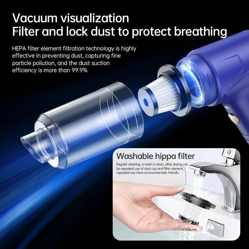 Car Vacuum Cleaner Cordless: 12000PA Handheld Mini Suction with LED Light, Compressed Air Duster & Air Blower & Pump, Small Vacuum Cleaner for Home, Office, Kitchen, Cars, Pet image number 3