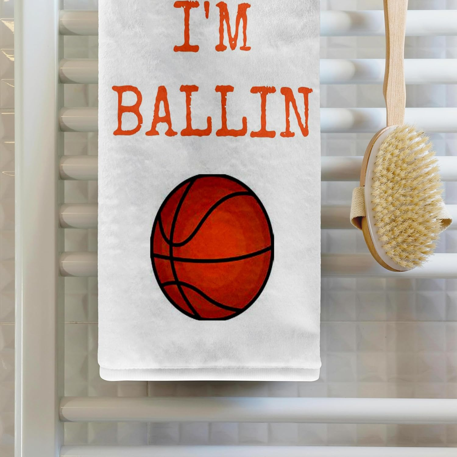 3D Rose Every Day Im Ballin Basketball Picture Orange Lettering TWL_172351_1 Towel, 15" X 22", Multicolor image number 2