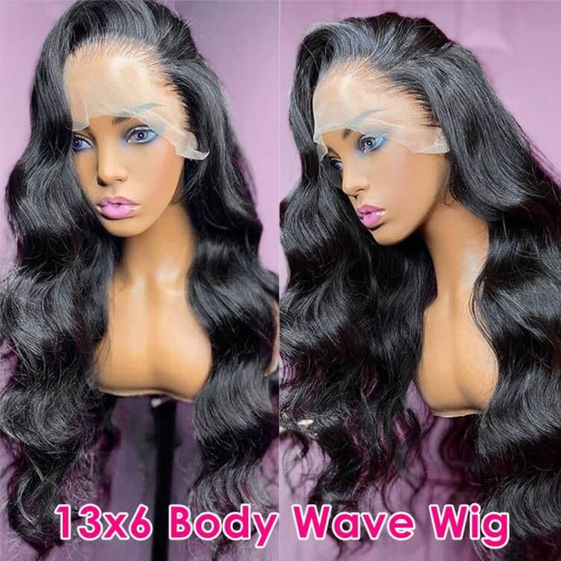 Pizazz 13X6 Body Wave Transparent Lace Front Wigs Human Hair Pre Plucked 180 Density HD Lace Frontal 9A Glueless Wigs with Baby Hair for Women 26Inch - Natural Black Color image number 3