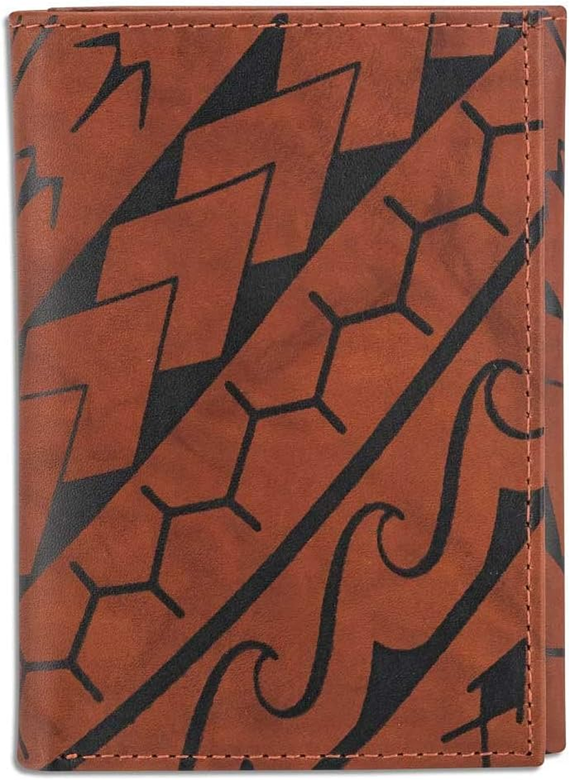 Polynesian Tattoo Trifold Wallet, Genuine Leather, "Manu" Tattoo Art by Eugene Ta&rsquo;Ase (Black with Red Art) from NAKOA