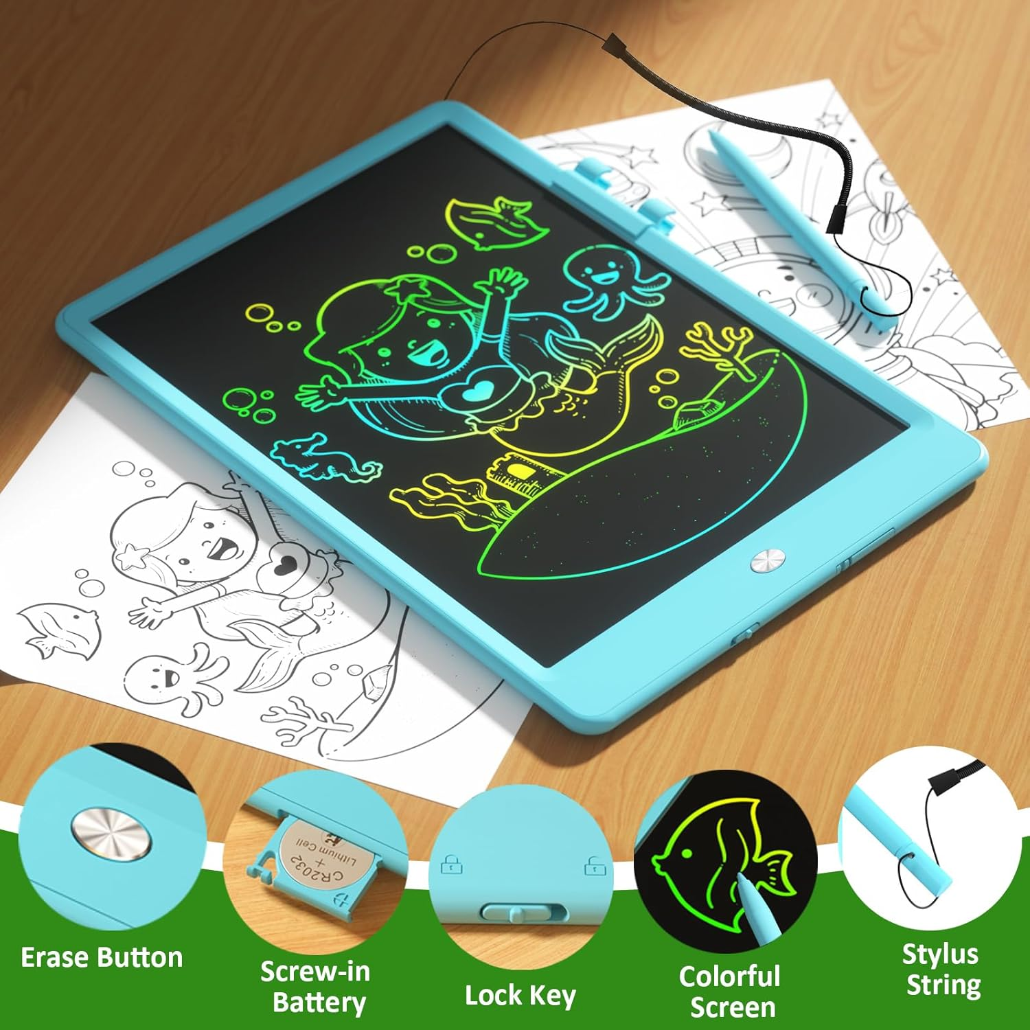 Oksoar Writing Tablet for Kids (Age 3-8), 10-Inch LCD Colorful Doodle Boards, Perfect for Christmas & Birthday Gifts, Learning Toys & Travel Essentials for Boys and Girls (Blue) image number 5