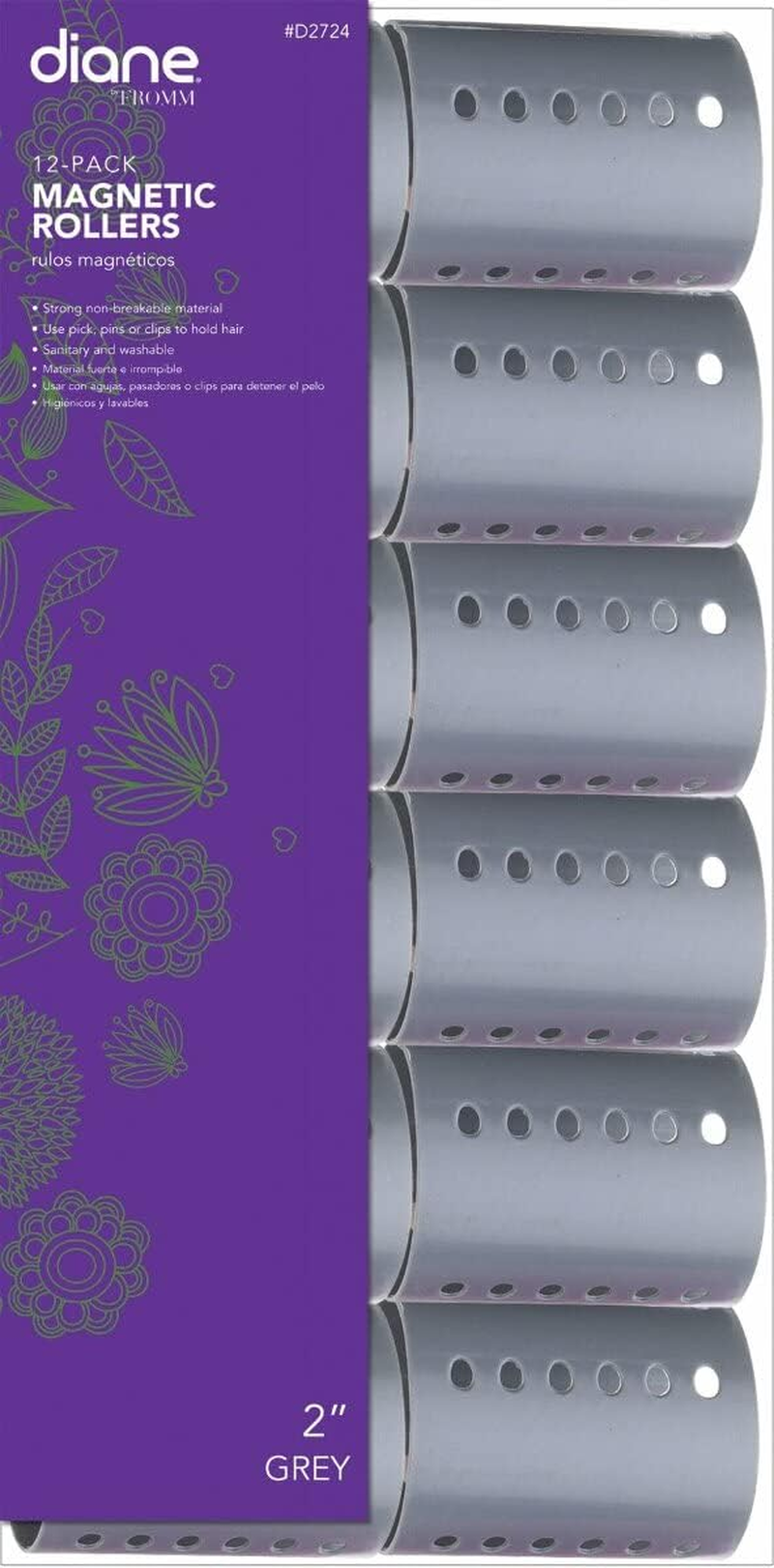 Diane Magnetic 2&rdquo; Hair Rollers 12 Pack for Medium to Long Hair and Curtain Bangs, Use on Wet or Dry Hair, Hair Curlers Are Strong and Washable, Pins and Clips Sold Separately image number 3
