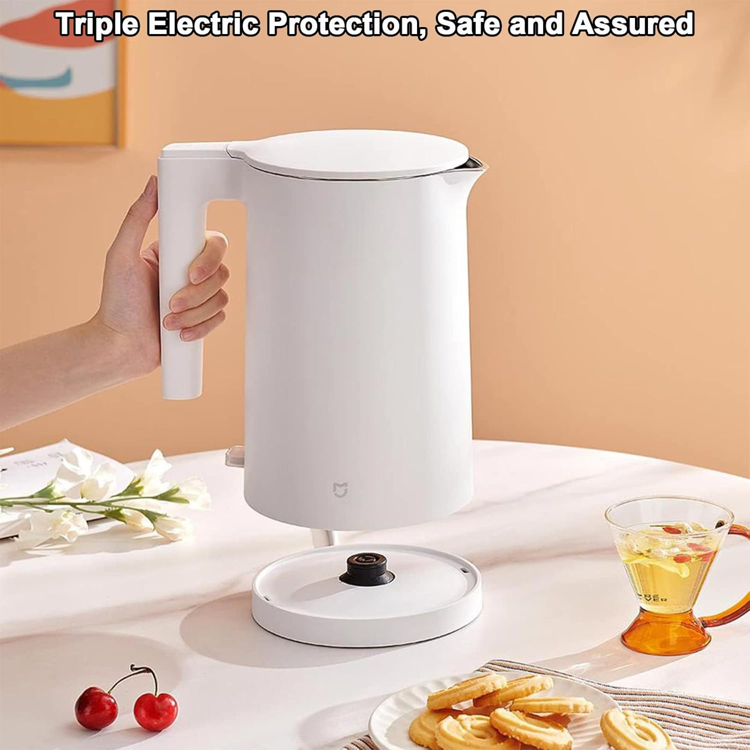 XIAO MI MIJIA Electric Kettle 2, 304 Stainless Steel Interior, Bpa-Free, Double Wall 1.7L Hot Water Boiler, 1800W Tea Kettle with Auto Shut-Off & Boil Dry Protection, White image number 6