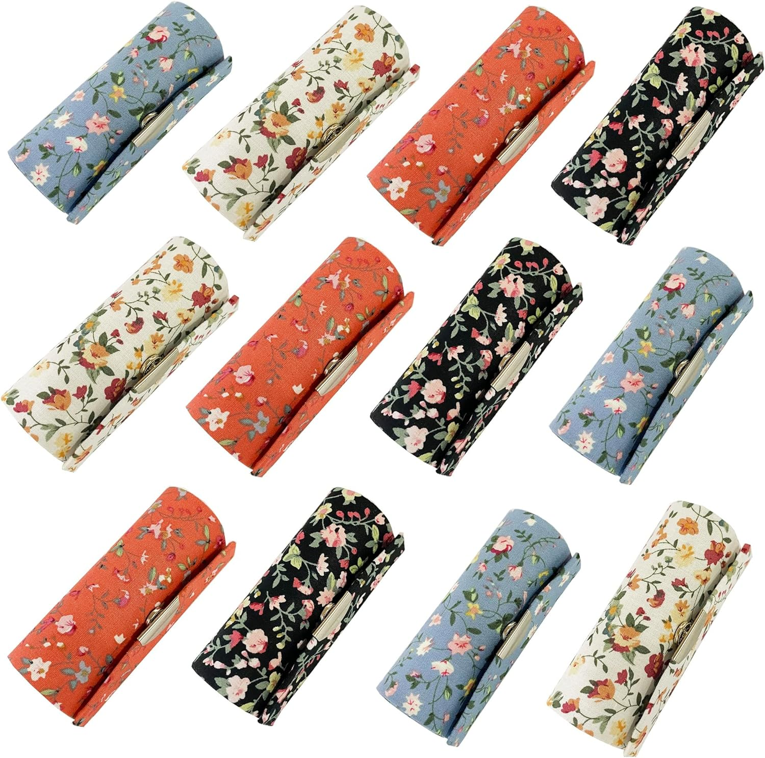 MIAO JIN Lipstick Case with Mirror Lipstick Holder Storage Box Mini Portable Floral Jewelry Cosmetic Case, Small Flower, 12PCS, 12Pcs