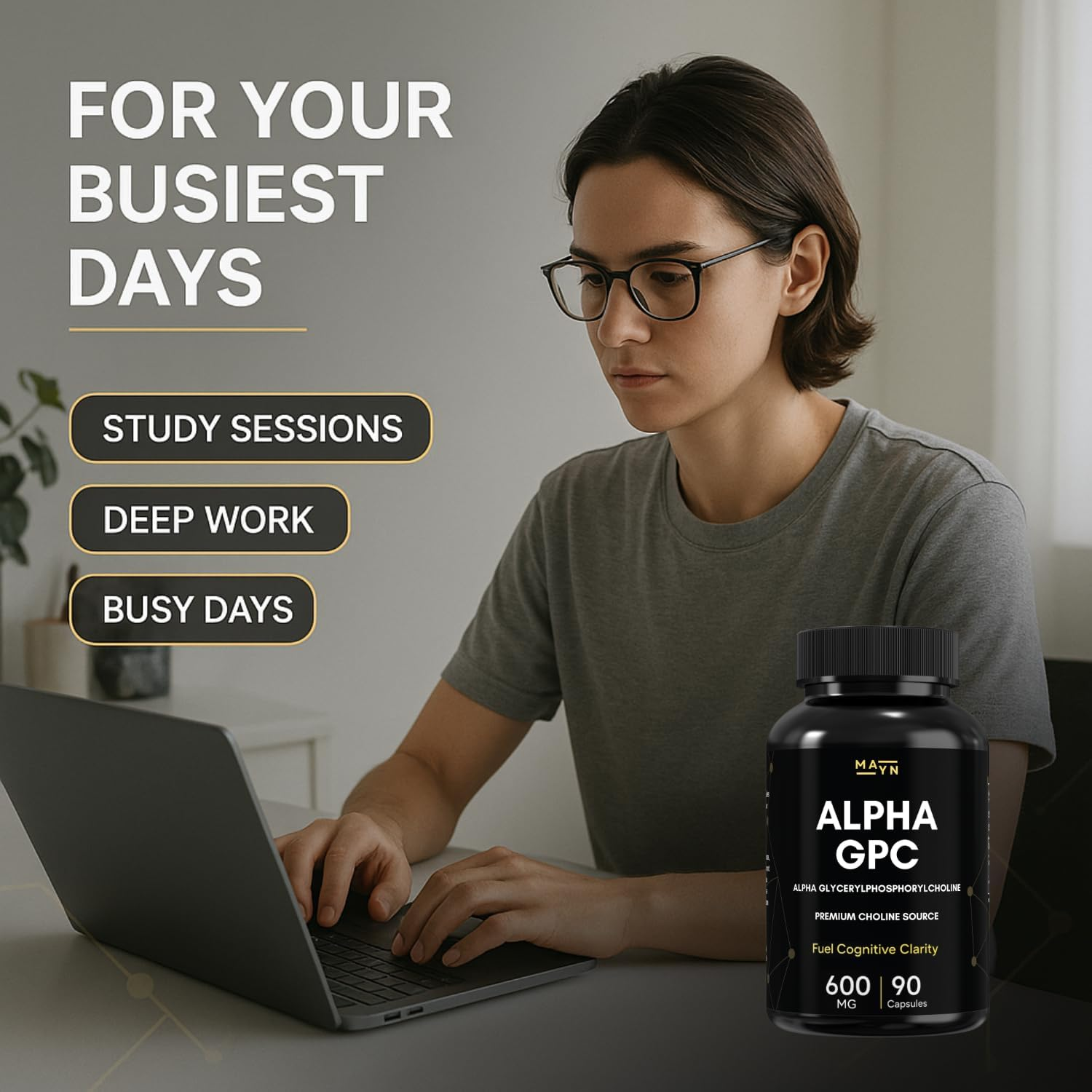 Alpha GPC 600Mg &ndash; Premium Choline Source | 90 Capsules | High-Purity Alpha Glycerylphosphorylcholine Formula | Non-Gmo, Gluten-Free Dietary Supplement by MAYN image number 4