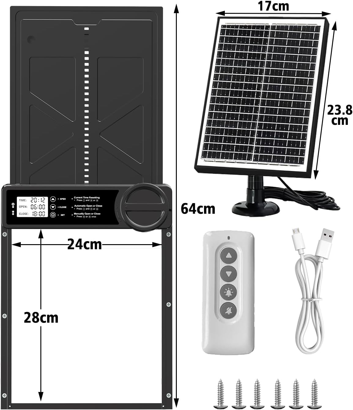 Large Size Automatic Chicken Coop Door Solar Powered - Timer/Manual Mode, Solar Chicken Coop Door Anti-Pinch, Aluminum Alloy Chicken Doors | Higher Battery Capacity | 20M Remote Control image number 2