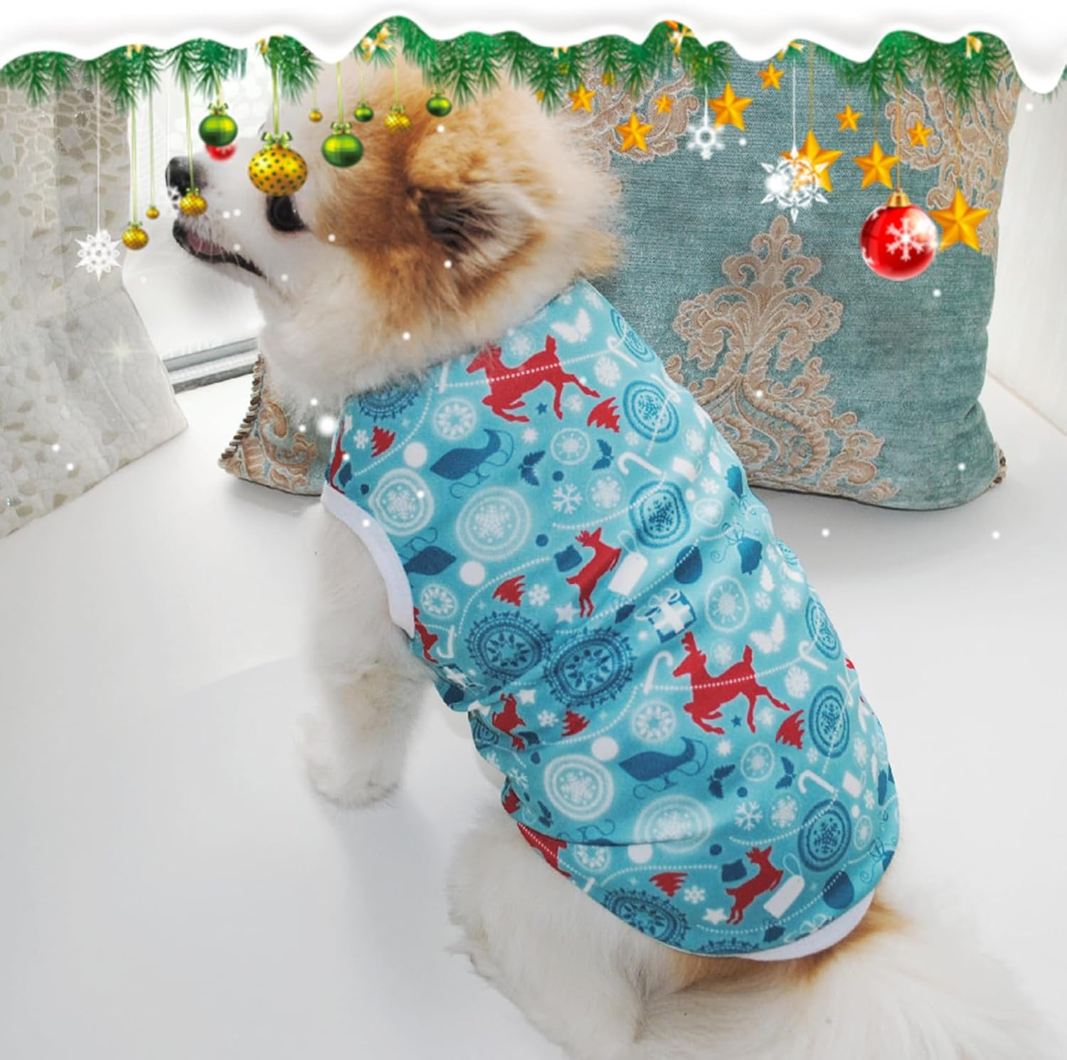 Christmas Dog Shirt Reindeer Snowflake Christmas Style Puppy Sweatshirt Soft Pet Vest Clothes Cat Dog Christmas Pet Costume Christmas Party Vest Pet Clothing for Small Dogs Cats image number 3