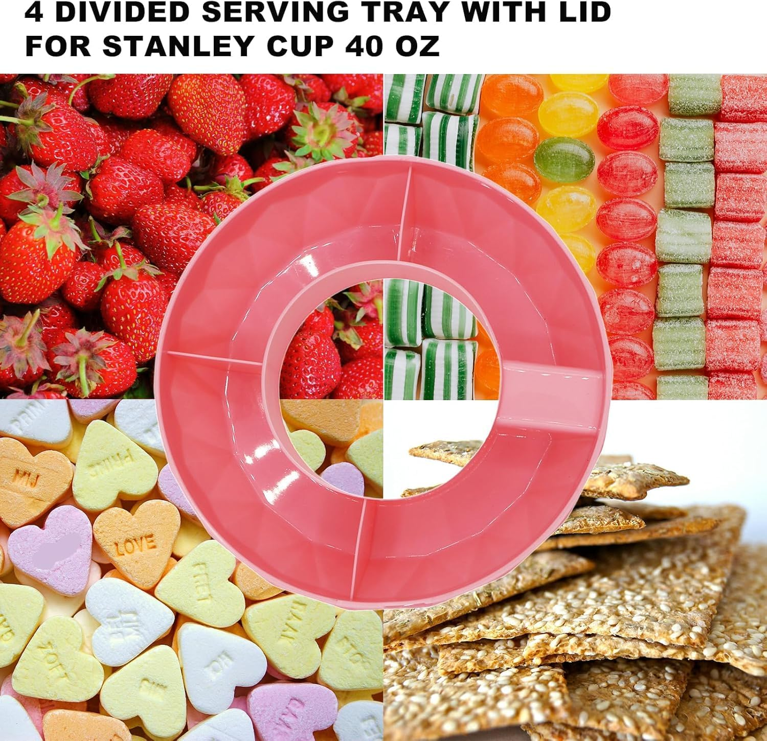 LINZOM Stanley 40Oz Cup Accessories Set Snack Container with Straw Cover for Gym Travel Outdoor Use Leakproof Reusable Pink Design (2-In-1 Combo) image number 4