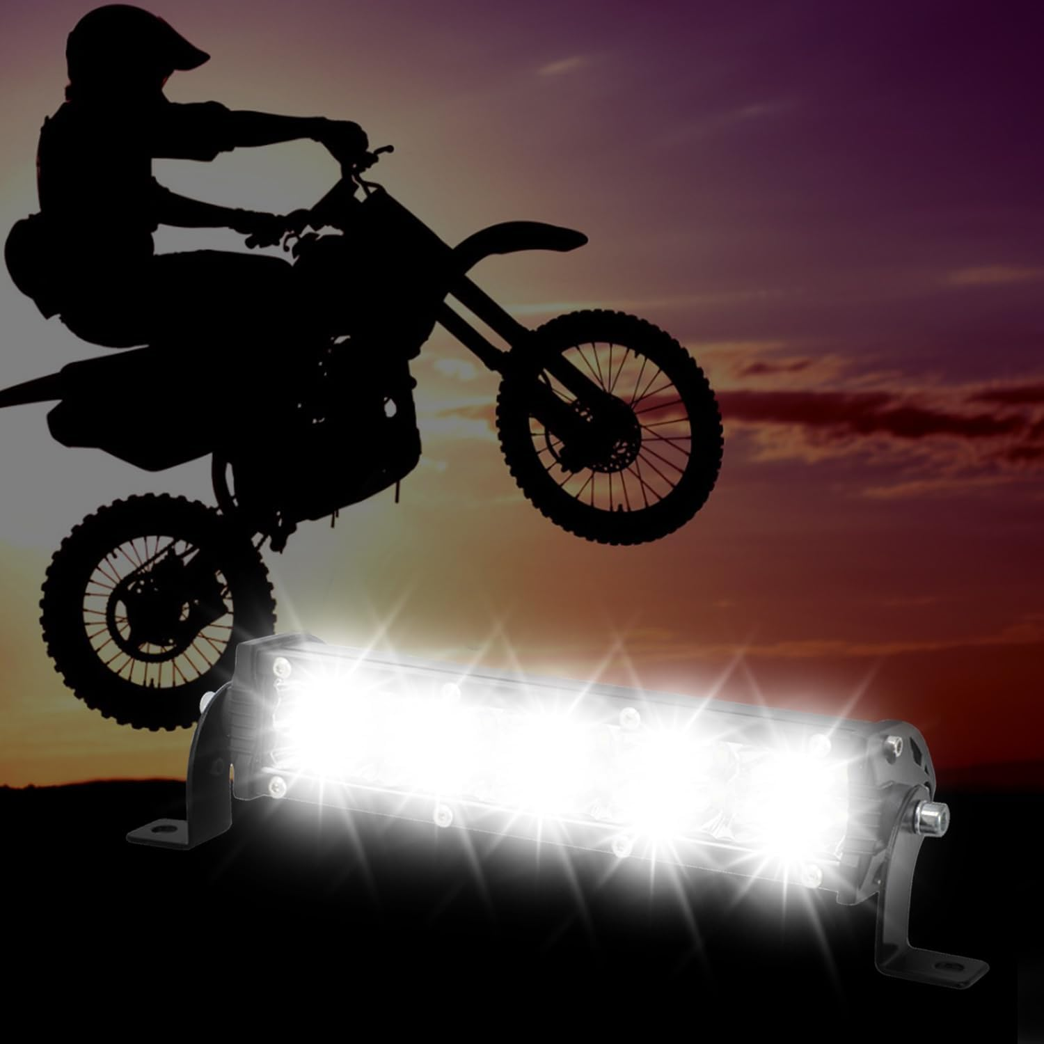 Dirt Bike Light Bar,Dual Row 7 Inch 10-30V Led Light Flood Spot Combo Beam with Wiring Harness Kit for Dirt Pit Bike Enduro ATV E-Bike Sur Ron Motocross image number 3