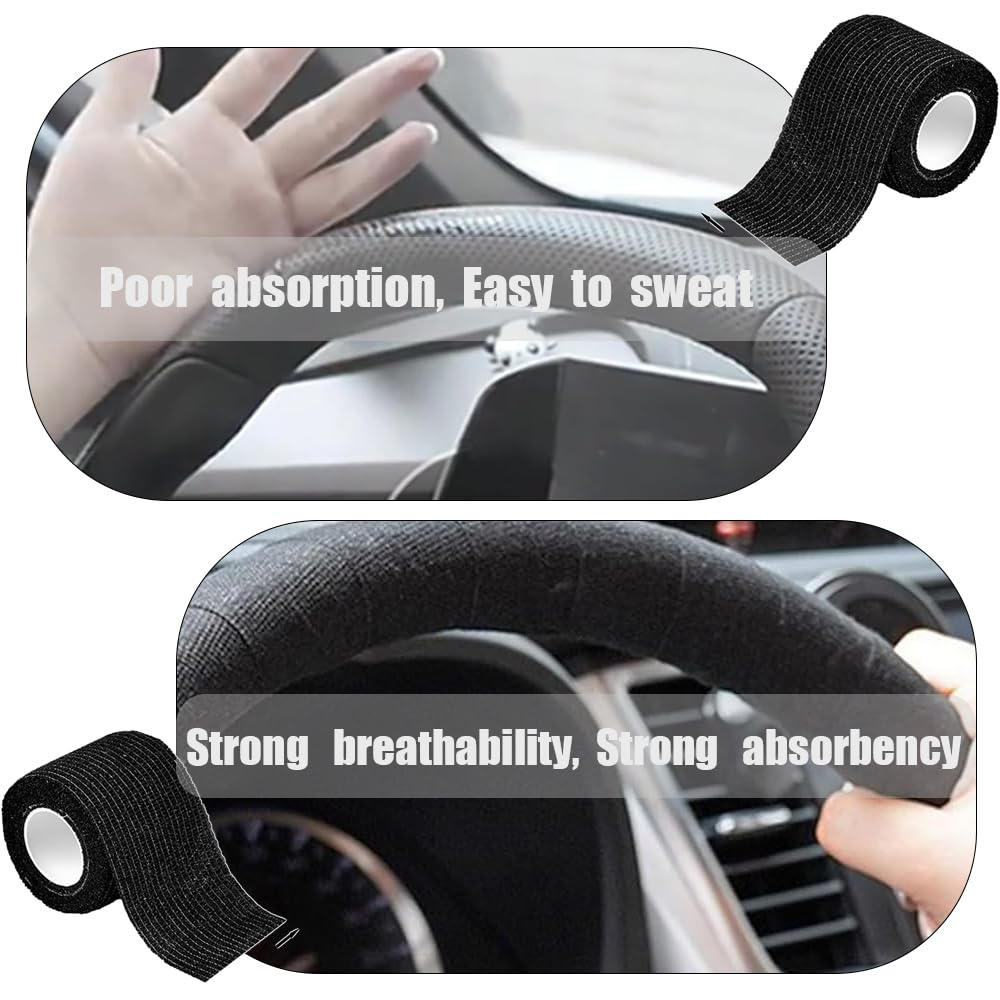 Universal Sweat Absorbing Wheel Wrapping Tape for Cars and Trucks, Suitable for 14-18 Inch Steering Wheel Accessories (Black) image number 3