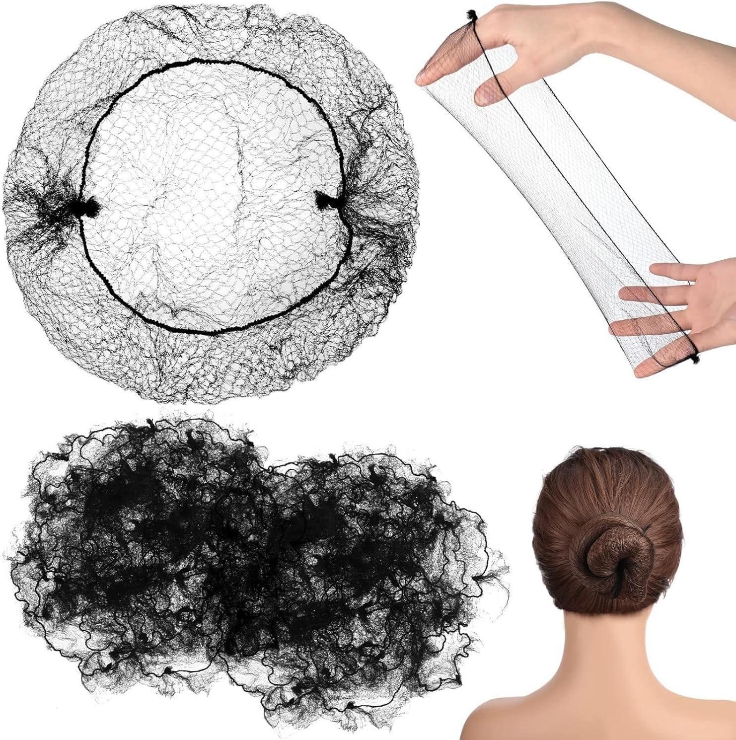HIGHROCK 20PCS Hair Nets Buns and 50PCS U Shaped Hair Pins, Individual Package Invisible Nets Elastic Edge Mesh and 6Cm Pins for Women Girls Ballet Bun (BLACK) - Black image number 5