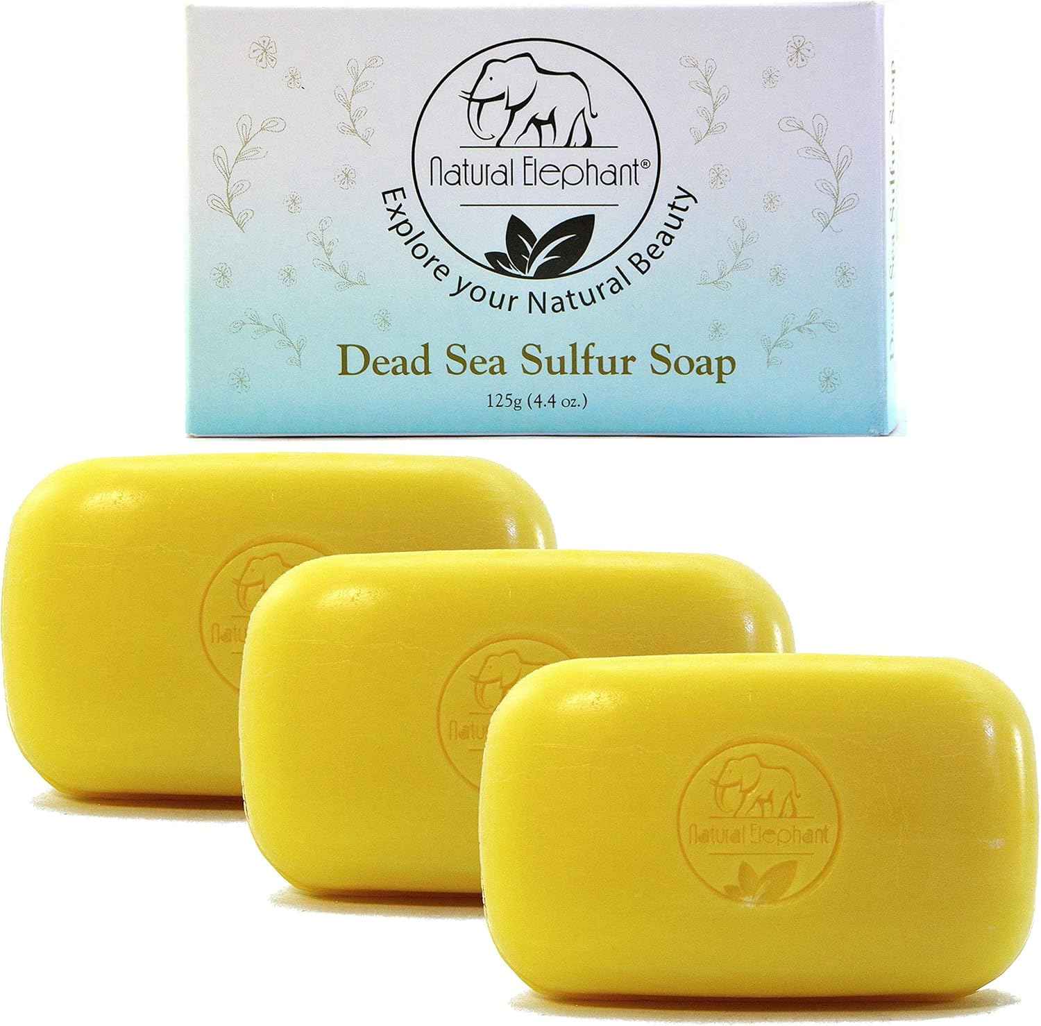 Natural Elephant Dead Sea Sulfur Soap 4.4 Oz with Dead Sea Salt, Aloe Vera, Sulphur Face and Body Cleanser Bar for All Skin Types (3 Pack (13.2 Oz Total)) image number 3