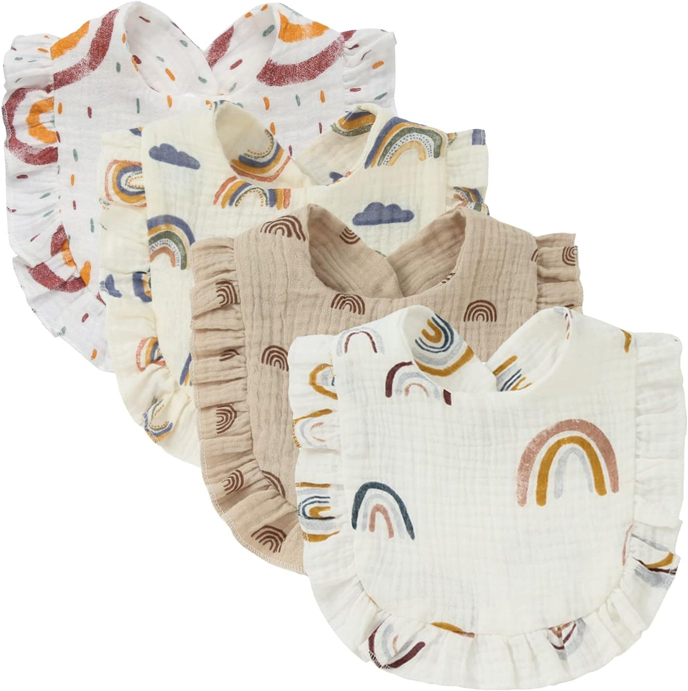 4 PACK Solid Muslin Baby Drool Bibs Set for Unisex Boys Girls Cotton Adjustable Teething Feeding Drooling Bibs image number 6