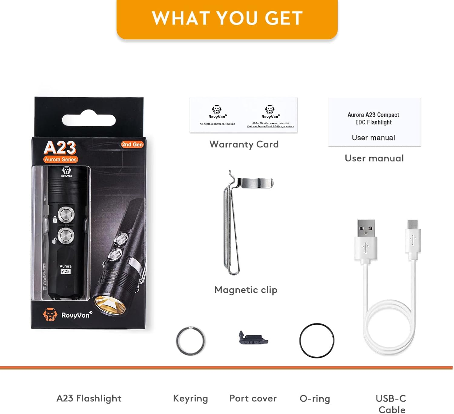 Rovyvon A23 Gen2 Pocket Flashlight - 1000 Lumen Bright, Rechargeable, EDC Keychain Flashlight with Clip, Waterproof, Magnetic - Camping & Travel Essential