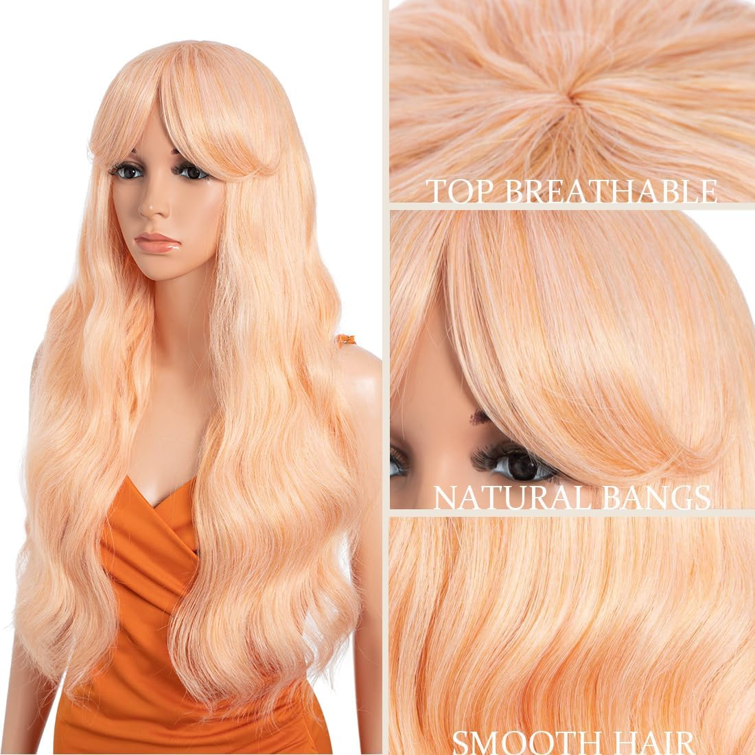 26 Inch Long Wavy Wigs for Women, Black Wigs with Bangs, Ombre Brown with Dark Roots, Long Layered Wig, Heat Resistant Synthetic Wig, Natural Looking for Daily Party Use (TFC22)