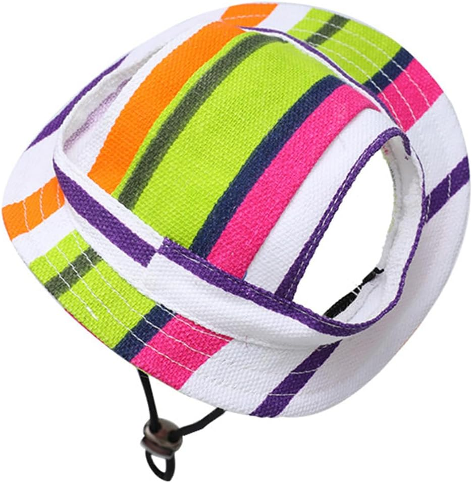 Marupet round Brim Princess Hat Visor Hat Pet Dog Mesh Porous Sun Hat with Ear Holes for Small, Extra Small Dog Teddy, Pug, Chihuahua, Shih Tzu, Yorkshire Terriers, Papillon Stripes L image number 7