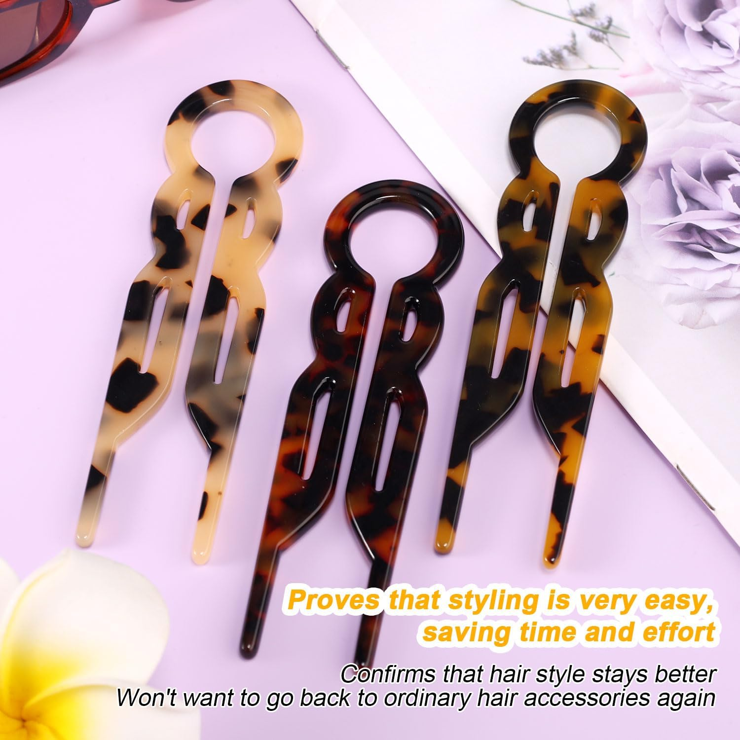 BOXOB 3Pcs French Hair Pin, U-Shaped Magic Acetate Hair Pin French Sticks for Women Buns Thick Fine Long Curls Styling Accessories (3 Colors) image number 1