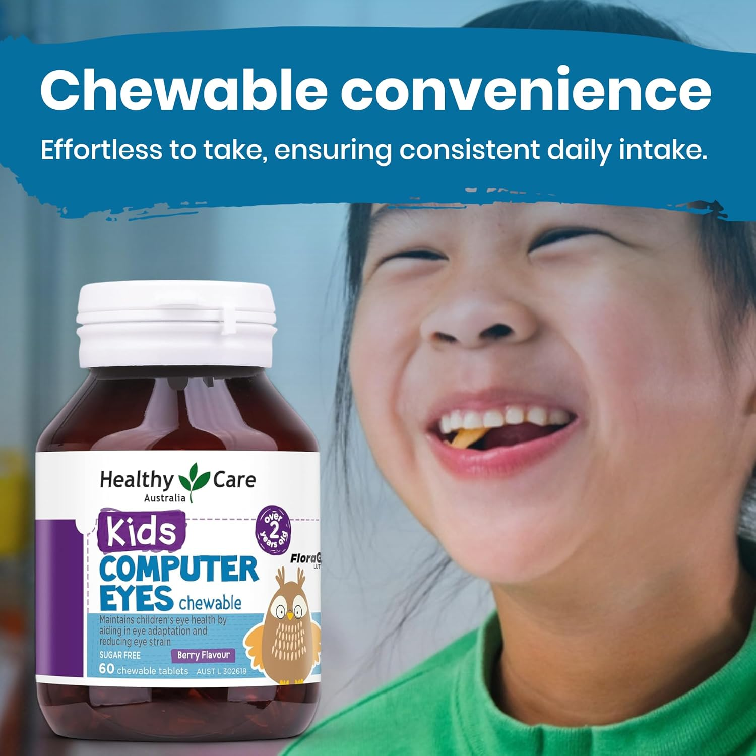 Healthy Care Kids Computer Eyes Chewable Tablets - Supports Eye Health and Provides Strain Relief - Premium Dietary Supplement - All-Natural Ingredients - 60 Tablets - Berry Flavour image number 2