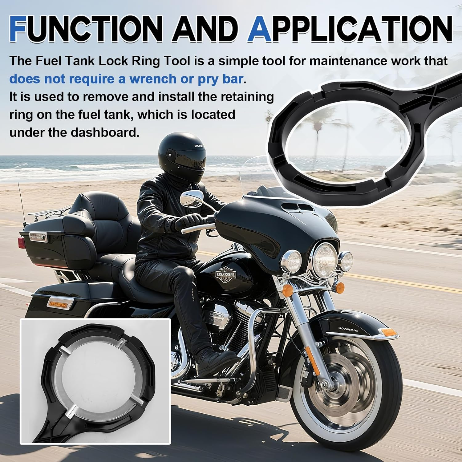 Fuel Tank Retainer Lock Ring Tool Wrench Removal Tool for Harley-Davidson Touring Electra Glide,Street Glide, Road Glide, Tri Glide FLHT FLHX FLTR 2008 -Up image number 1