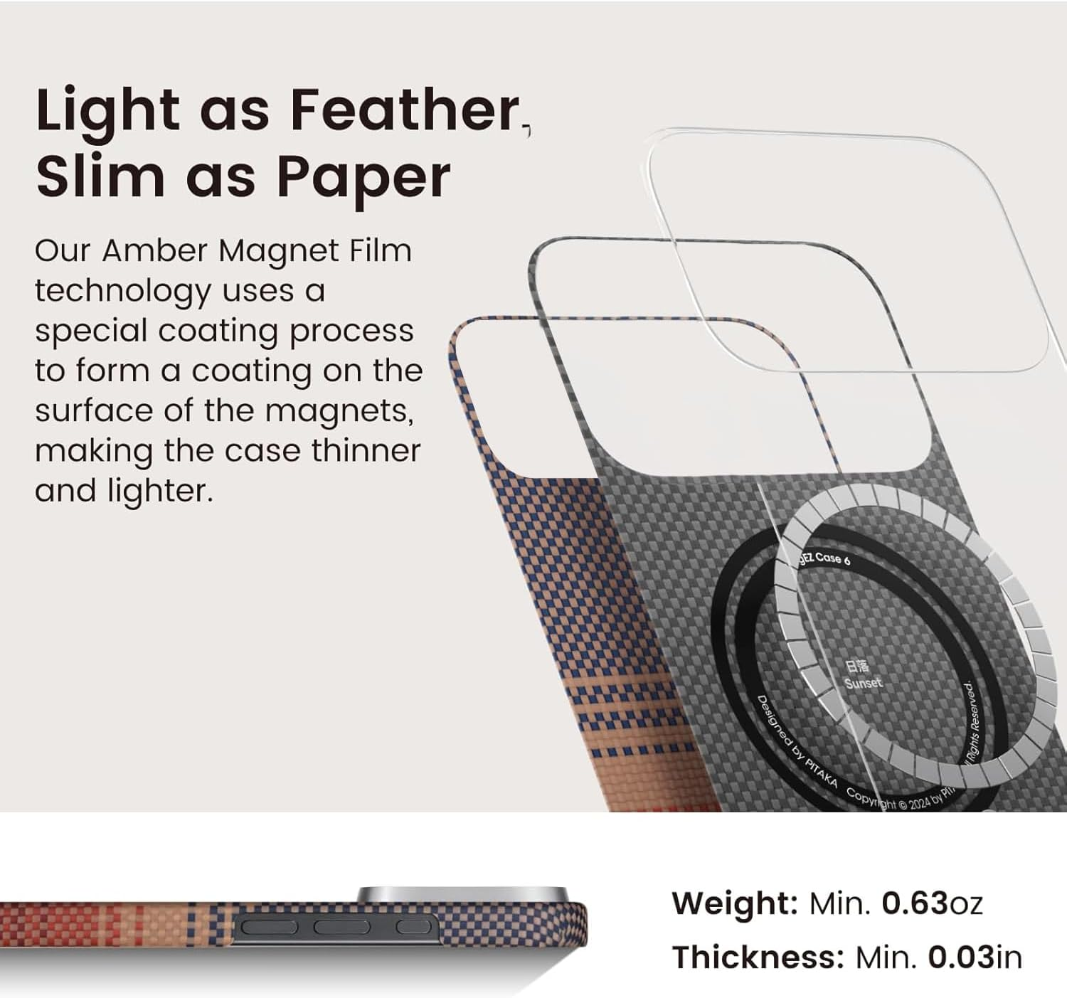 Case for Iphone 17 Pro Max: Business Men Slim Magnetic anti Fall Cover (Compatible with Magsafe) - 1500D Aramid Fiber Textures Design Thin & Light Cover with a Caseless Feel - 6.9 Inch (Sunset Gold) image number 3