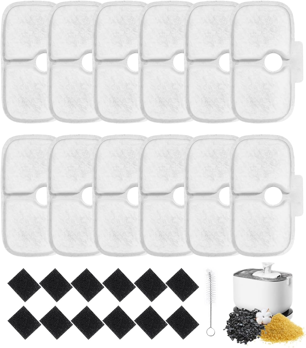 Pack of 12 + 12 Cat Fountain Filter, Replacement Filter for Drinking Fountain, Cat Fountain Filter with Petlibro 2.5 Litre PLWF005, PLWF115, Filter Cat Fountain, 12 Filter Cartridges and 12 Foam image number 2