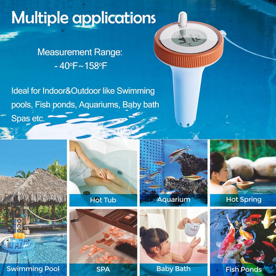 Digital Pool Thermometer, Floating Easy Read, Large Size Water Thermometer for Cold Plunge, IPX8 Waterproof Water Temperature Thermometer for Hottub/Icebath/Swimmingpool/Spa/Aquarium/Pond