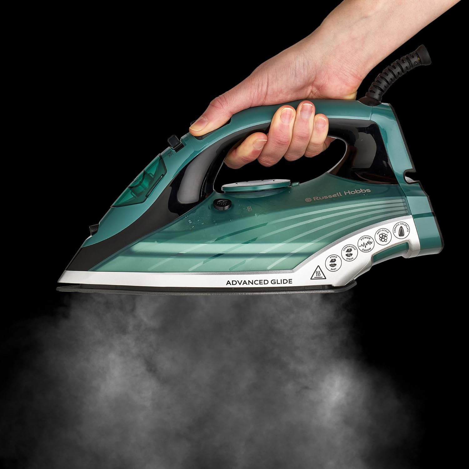 Russell Hobbs Advanced Glide Iron, RHC280, Non- Stick Ceramic Soleplate, Continuous Steam, Self Clean & De-Scale Functions, Durable, Green image number 2