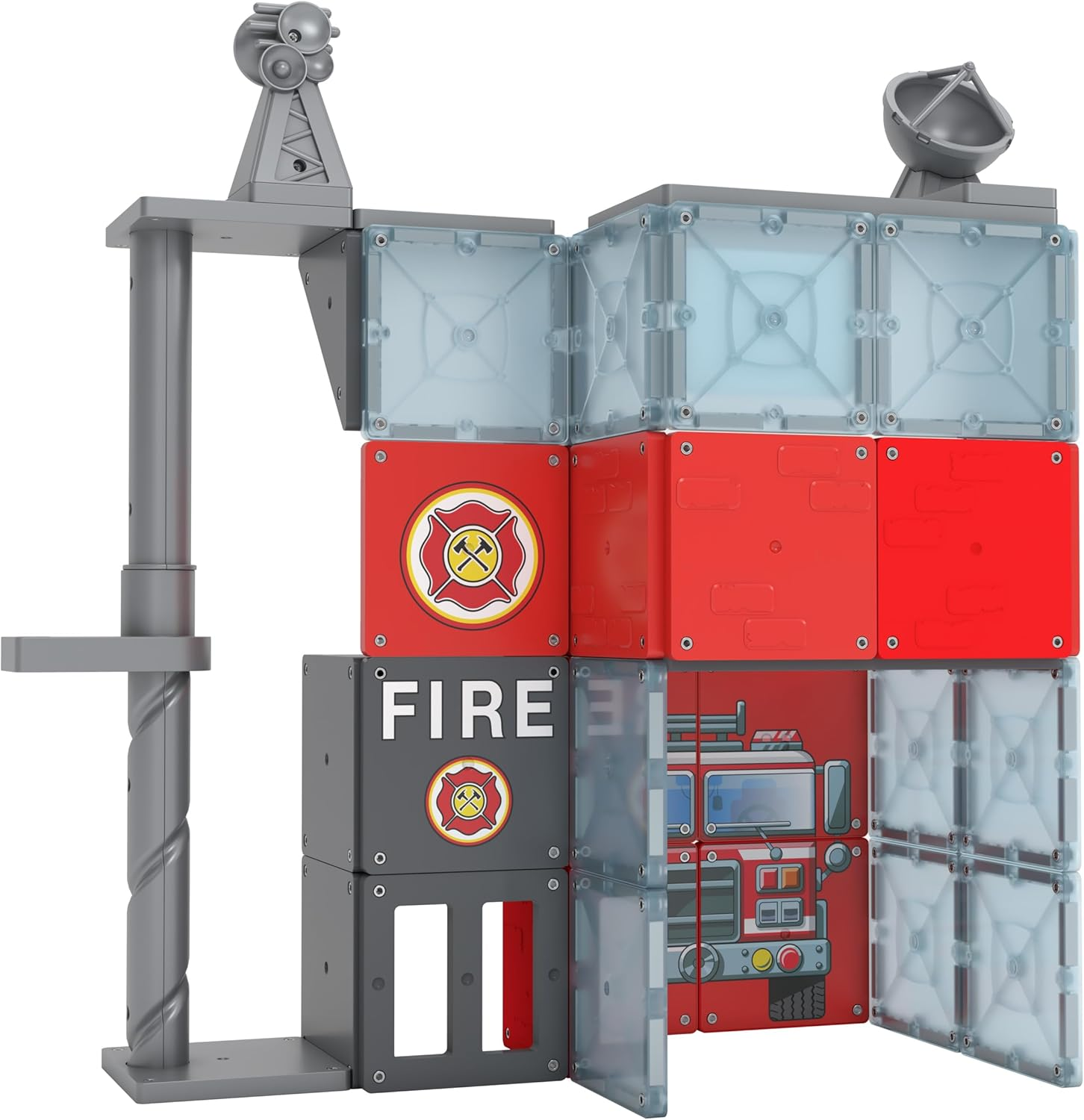 TILE TOWN Fire House Magnetic Tiles Construction Building Playset + Figures, Kids 3-5+, New Action Tiles for Action Play, Realistic Builds, STEM Creative Toy, Great for Boys & Girls image number 1