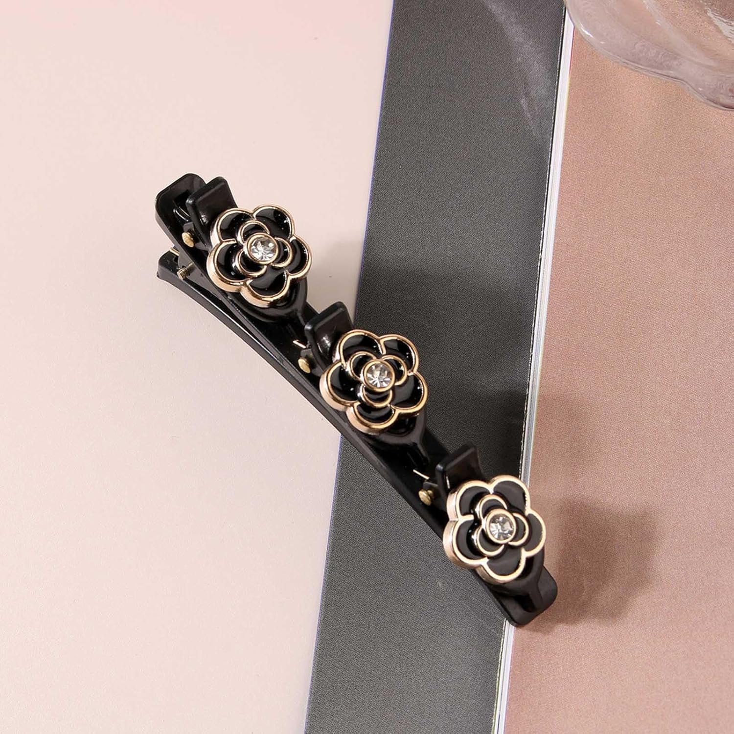 Braided Hair Clips with Sparkling Crystal Stone and 3 Small Clips Beaded Hairpin Duck Bill Clip Braided Hair Clip with Rhinestones for Women as a Gift (Style: J) image number 3