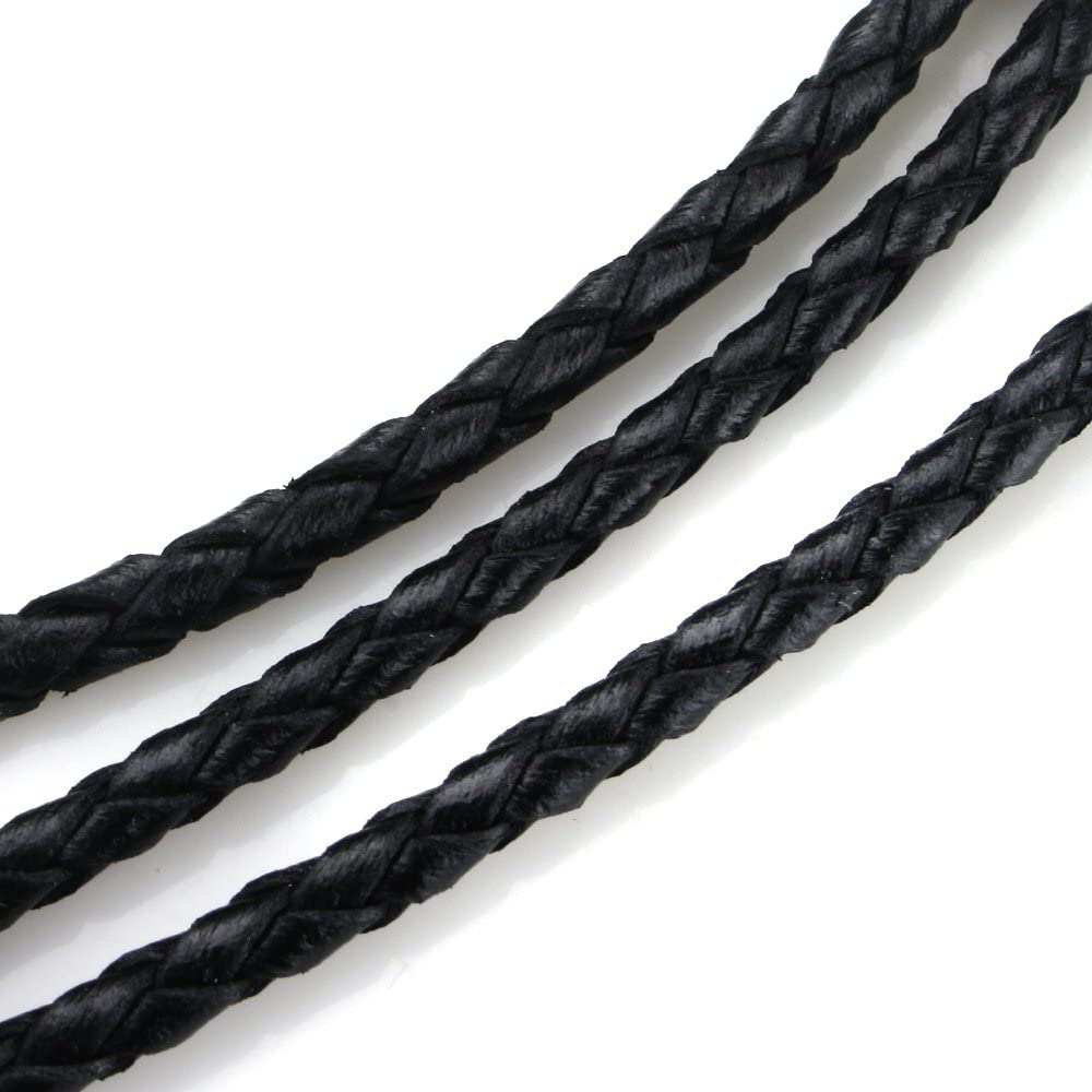 BEADNOVA 3.0Mm round Folded Bolo Genuine Braided Leather Cords for Bracelet Necklace Jewelry Making 5M Black image number 1