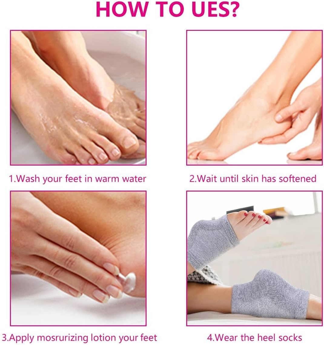 Moisturising Heel Socks for Cracked Heel Treatment, 4 Pairs, Cosy Gel-Lined Sleep Socks for Women image number 6