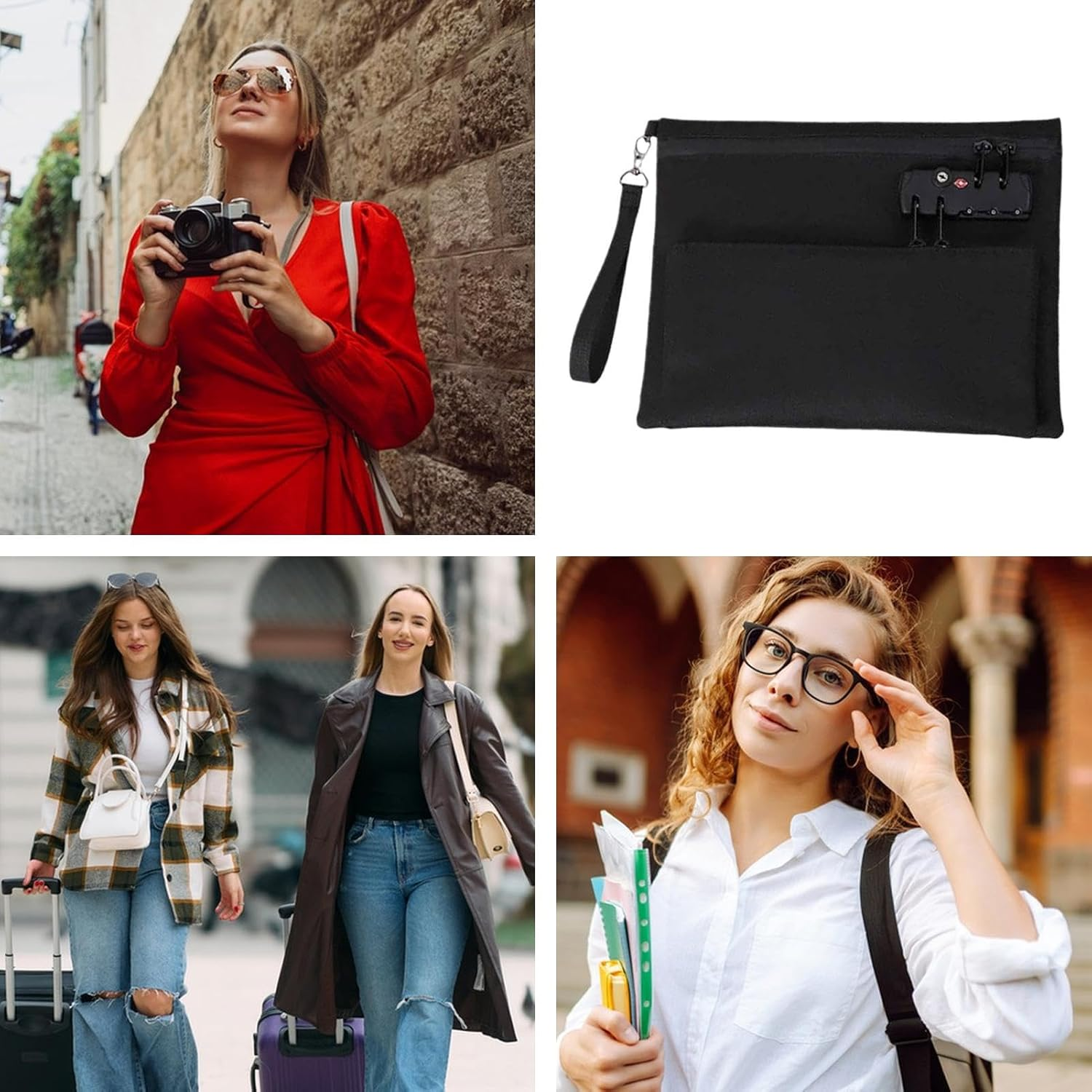 Money Bag with Lock with Zipper - Double Layer Portable Waterproof Money Bag for Banking Pockets Cash Envelopes Wallet for Passport Coin Bills Cosmetics for Camping School Hospital Car image number 6