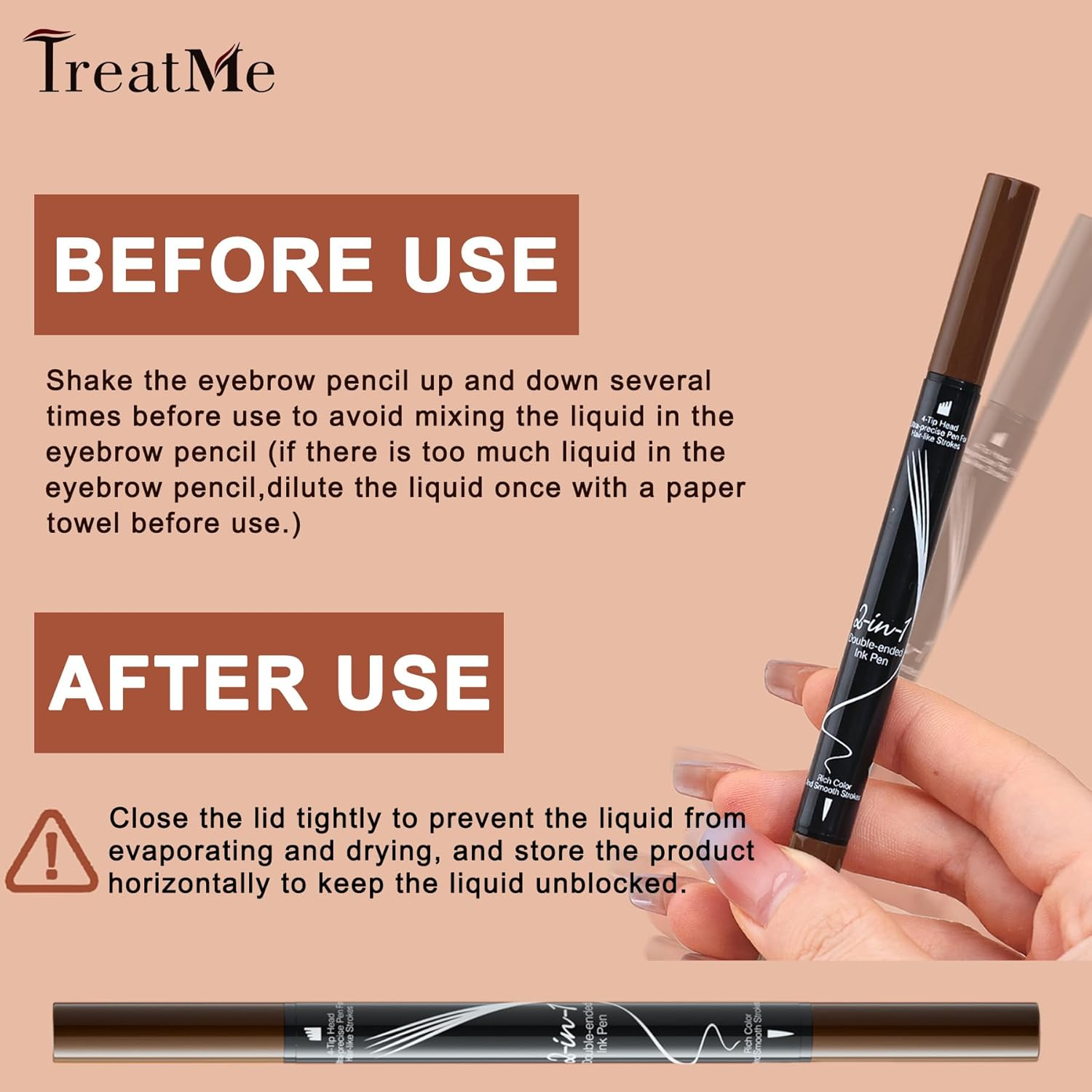 Microblading Eyebrow Pen - Waterproof 2-In-1 Dual-Ended Eye Brow Pen with 4-Fork-Tip Brow Pen and Precise Brush Create Natural Looking Defined Eyebrows Last All Day
