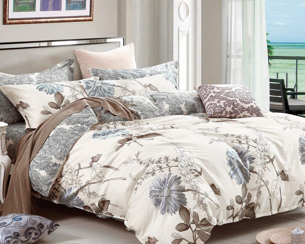 Swanson Beddings Daisy Silhouette Reversible Floral Print 3-Piece 100% Cotton Bedding Set: Duvet Cover and Two Pillow Shams (California King) (Comforter NOT Included) image number 4