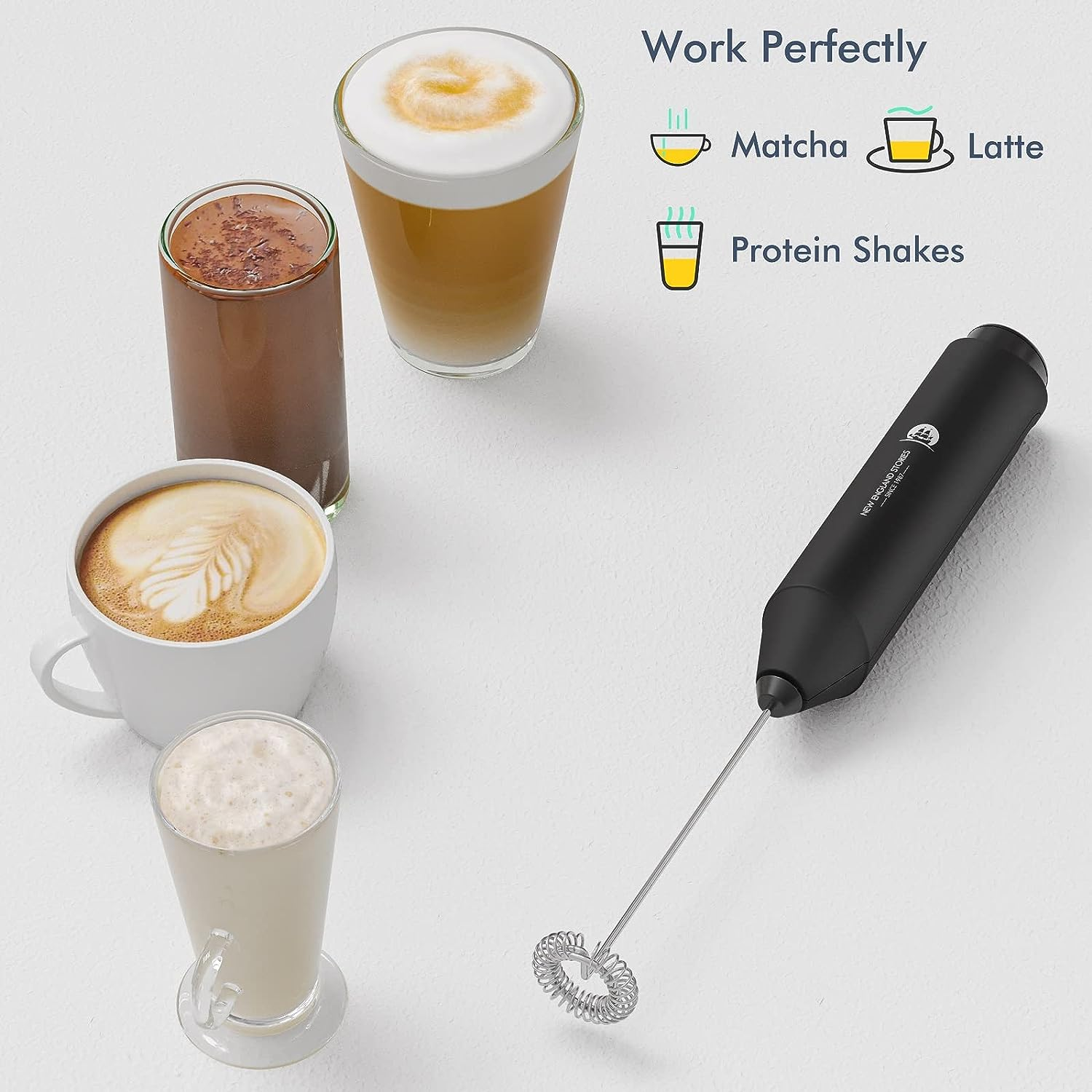 Powerful Milk Frother Handheld Foam Maker, Mini Whisk Drink Mixer for Coffee, Cappuccino, Latte, Matcha, Hot Chocolate, with Stand, Black image number 6