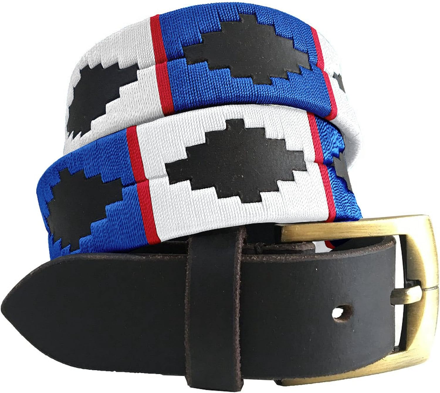 CARLOS DIAZ Mens Womens Unisex Argentinian Brown Leather Embroidered Polo Belt (105 Cm/ 42-44 Inches) image number 1