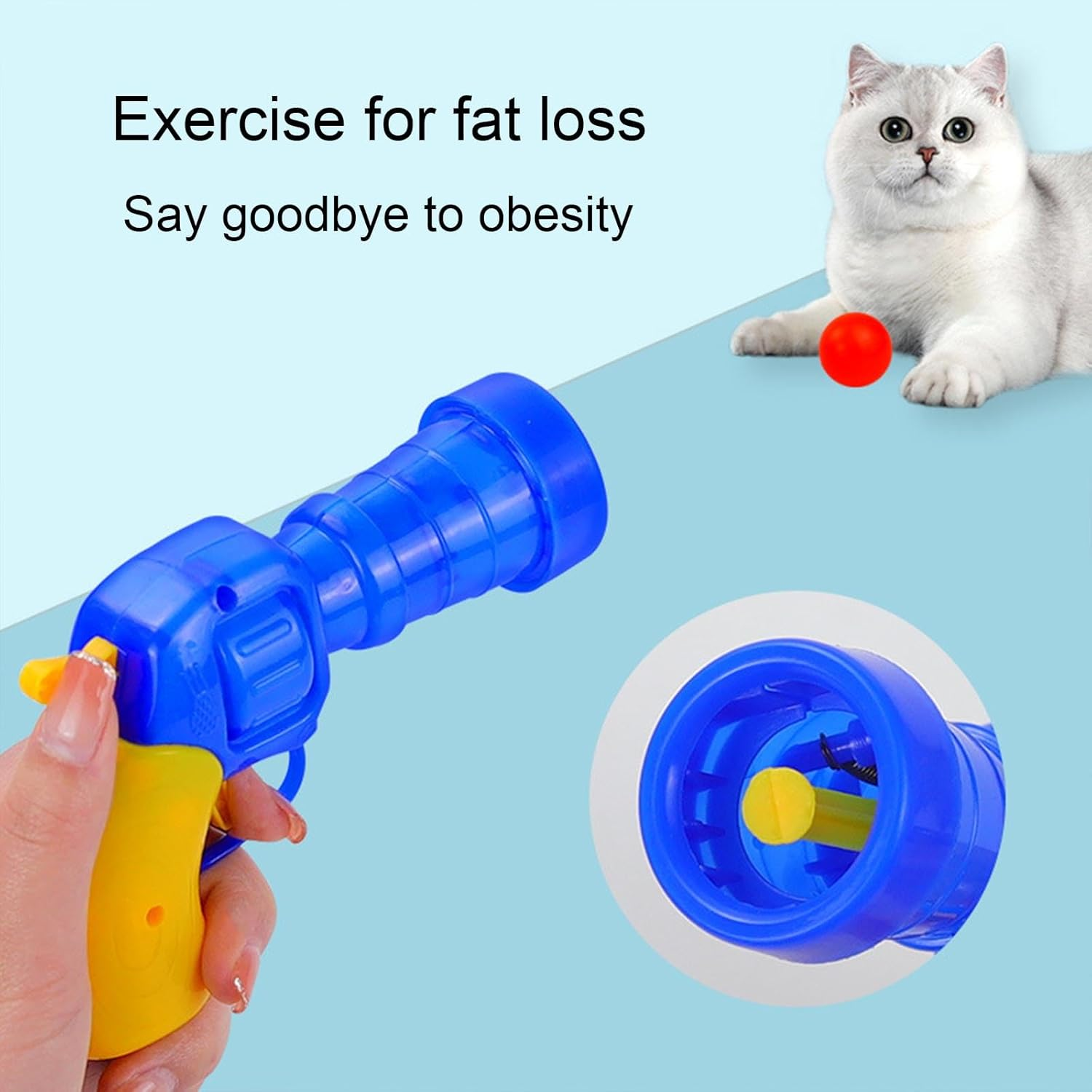 KASESSS 2Pcs Cat Toy Plush Ball Launching Gun, Training Cat Ball Launcher, Shooting Gun Plush Ball for Cat, Interactive Cat Toy Balls, Cat Toys Balls Launcher for Cat Exercise Chasing with 50 Pc Balls image number 4