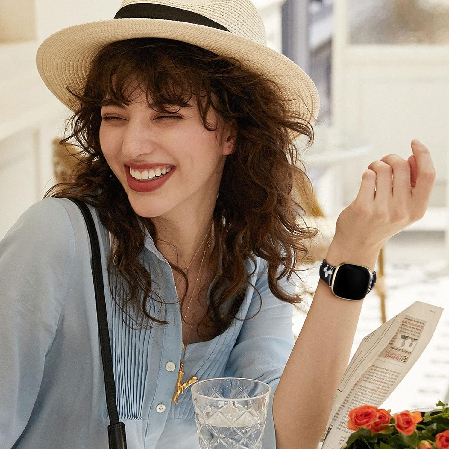 Getino Compatible with Fitbit Sense 2/Sense Bands/Versa 4/Versa 3 Bands Women Men, Soft Top Grain Genuine Leather Strap Accessories for Fitbit Sense/Sense 2/ Versa 4/ Versa 3 Smartwatch image number 2