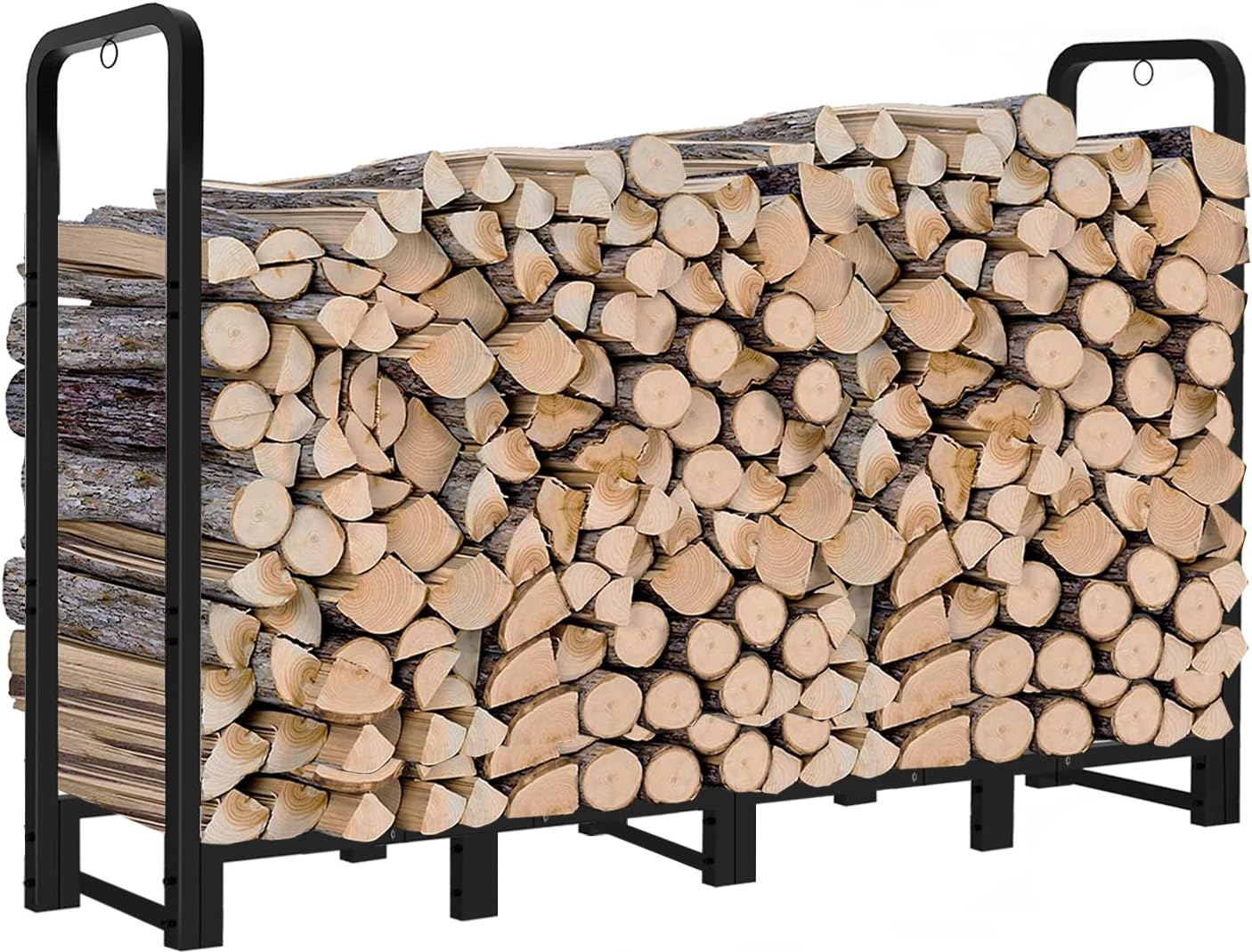 Artibear 8Ft Outdoor Firewood Rack, Upgraded Heavy Duty Logs Stand Stacker Holder for Fireplace - Metal Lumber Storage Carrier Organizer, Bright Black image number 6