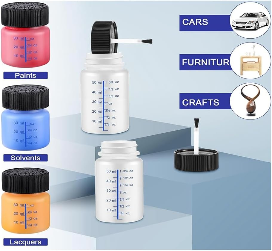 Zicojia 60 Pcs Touch up Paint Bottles with Applicator Brush and Lids 2 Oz and 1 Oz Liquid Capacity Plastic for Fixing Wall Stone