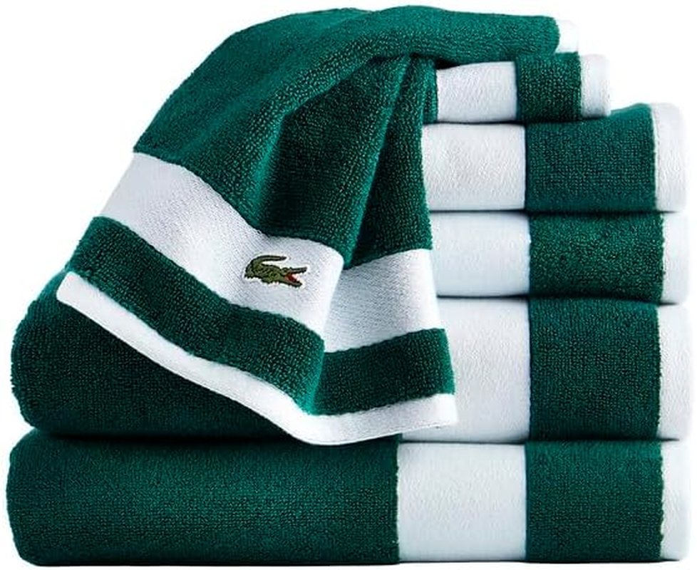 Lacoste Sport Stripe 6-Piece Luxury Cotton Towel Set &ndash; Made with 100% Soft Supima Cotton, Absorbent & Quick-Drying, Includes 2 Bath Towels, 2 Hand Towels, 2 Washcloths, Navy