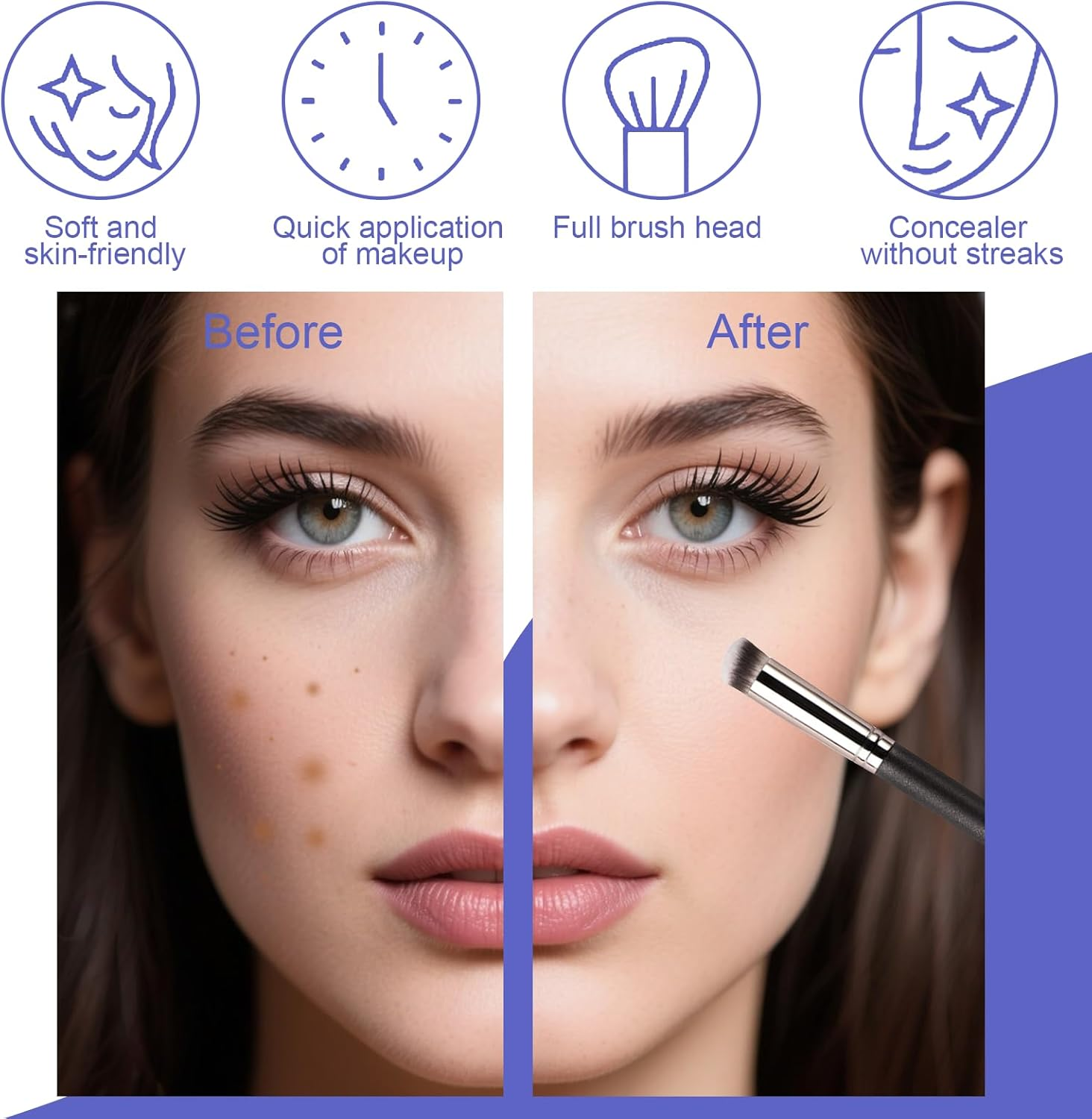 Hrenvaxil 3Pcs Makeup Brush Set, Slanted Foundation Brush & Angled Concealer Brush for Cream & Powder - Perfect for Liquid, Foundation, Concealer, Buffing, Stippling & Blending image number 1