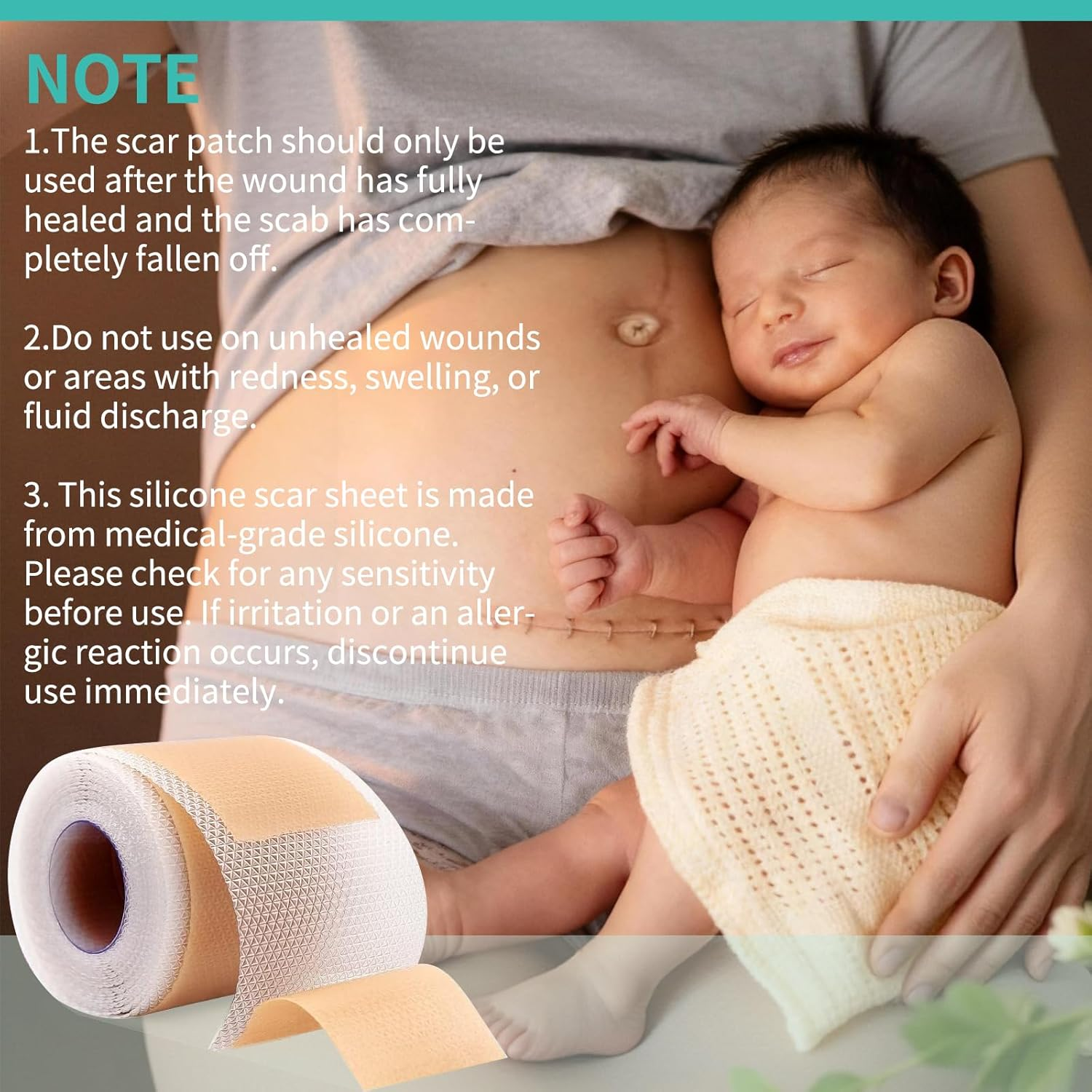 Silicone Scar Tape, Soft Silicone Scar Sheets, Reusable Medical Grade Scar Gel Patch Strips Roll for Wrinkles, Tummy Tuck, Surgical Marks, C-Section, Keloid Bump Removal, 1.6'' X 60'' image number 5