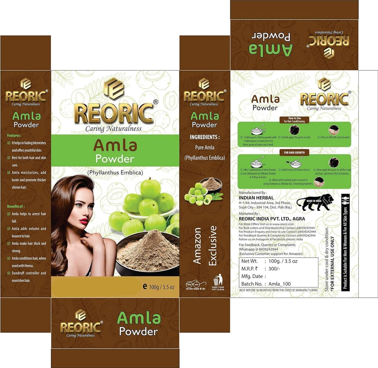 Reoric Amla Powder and Bhringraj Powder |Amla Powder |Indian Gooseberry Powder |Bhringraj Powder for Hair Growth |Eclipta Alba |Natural Hair Powder(200G, Pack of 2) image number 3