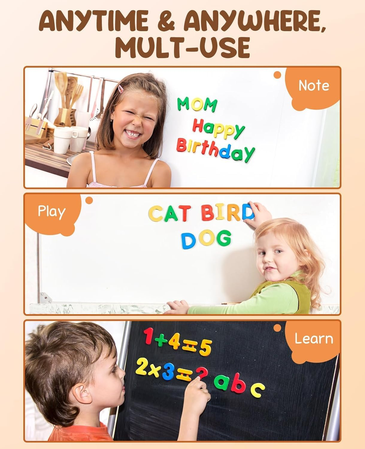 104 Pieces Magnetic Letters Numbers Alphabet Fridge Magnets ABC 123 Preschool Educational Learning Plastic Colorful Toy Set Uppercase Lowercase Math Symbols for Toddlers Kids image number 1