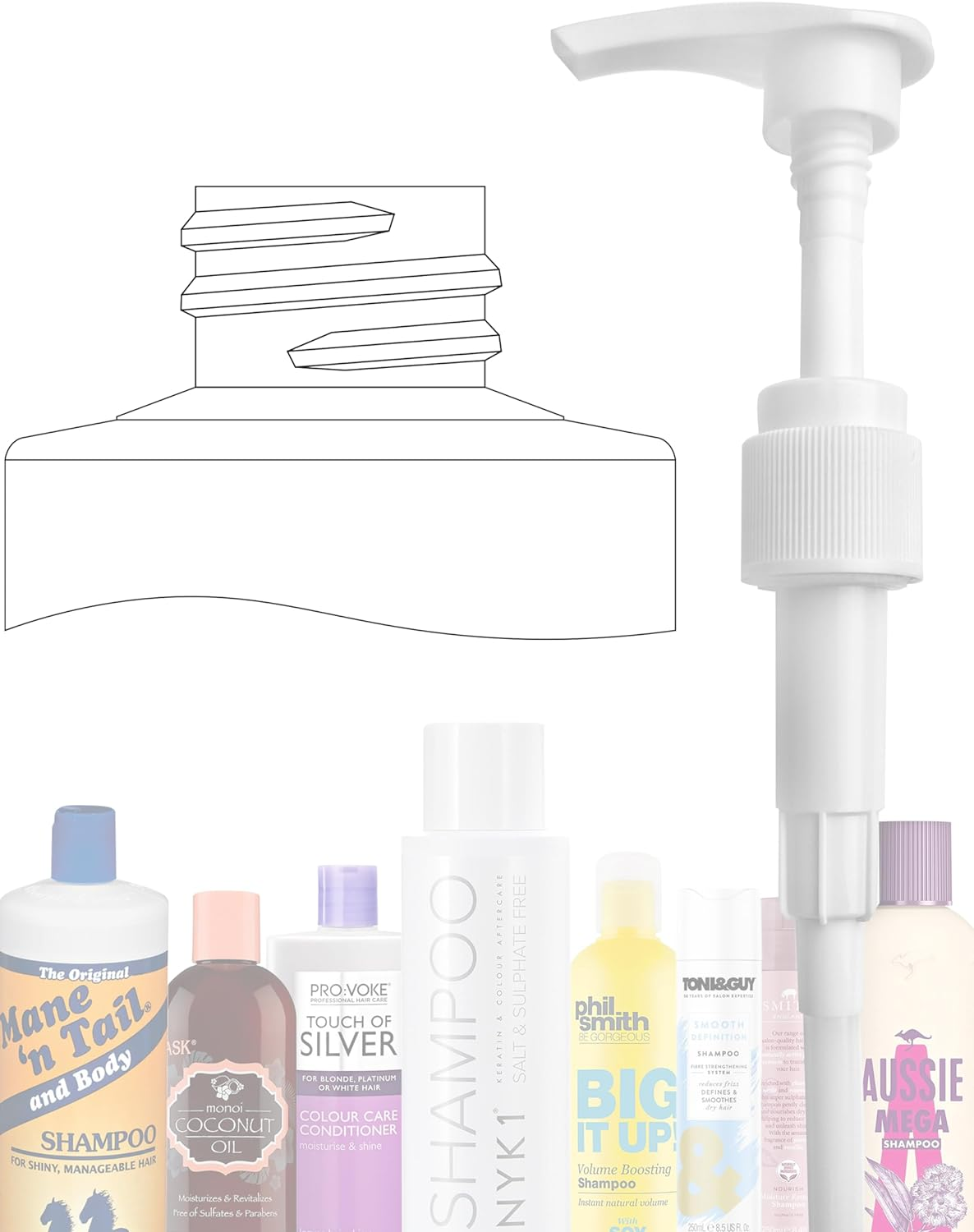 Professional Universal FIT Shampoo Pump Bottle Dispenser (200Ml - 750Ml) for 24Mm Neck Bottles, Adjustable Length Lotion and Liquid Soap Dispenser Pump NYK1 Shampoo Dispenser - Dispenses 4Ml Dose