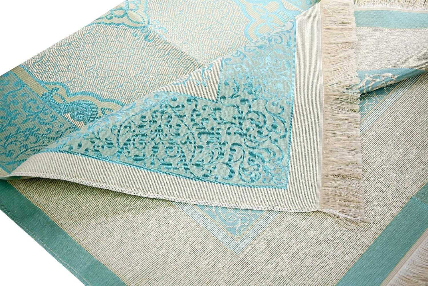 Muslim Prayer Rug and Beads with Elegant Slub Fabric Bag | Janamaz | Sajadah | Soft Islamic Prayer Rug | Islamic Gifts | Prayer Carpet Mat, Taffeta Fabric (Sky Blue) image number 1