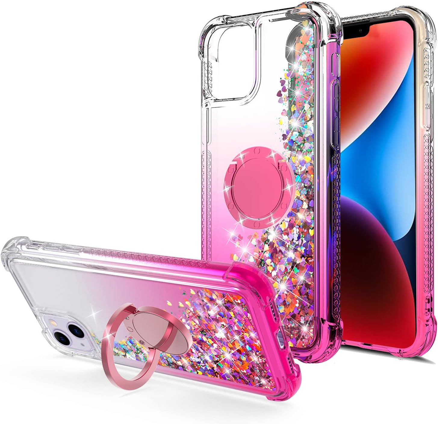 WORLDMOM for Iphone 14 Case,Bling Moving Liquid Floating Sparkle Colorful Glitter Waterfall TPU Protective Case for Iphone 14 [6.1 Inch 2022], Blue